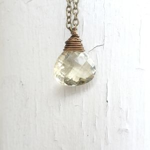 Lemon quartz wire wrapped gemstone necklace